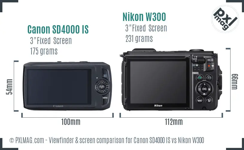 Canon SD4000 IS vs Nikon W300 Screen and Viewfinder comparison