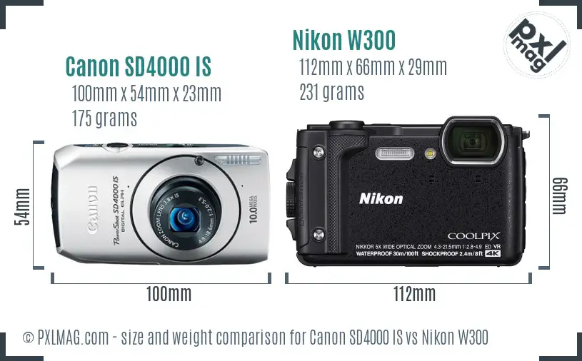 Canon SD4000 IS vs Nikon W300 size comparison