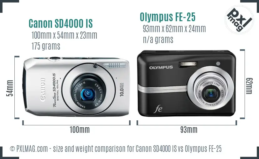 Canon SD4000 IS vs Olympus FE-25 size comparison