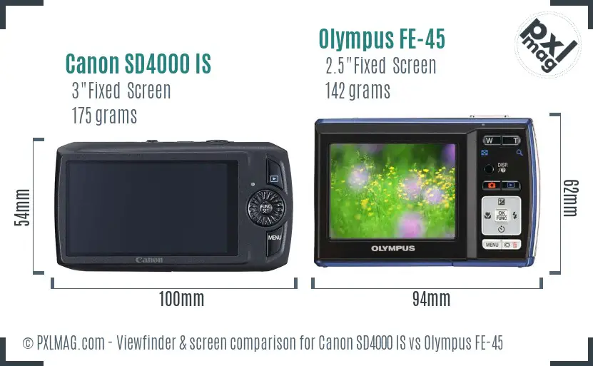 Canon SD4000 IS vs Olympus FE-45 Screen and Viewfinder comparison Canon SD4000 IS vs Olympus FE-45 Screen and Viewfinder comparison