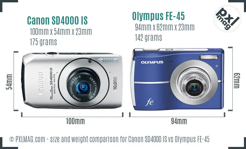 Canon SD4000 IS vs Olympus FE-45 size comparison Canon SD4000 IS vs Olympus FE-45 size comparison