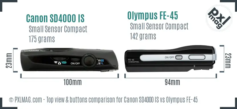 Canon SD4000 IS vs Olympus FE-45 top view buttons comparison Canon SD4000 IS vs Olympus FE-45 top view buttons comparison