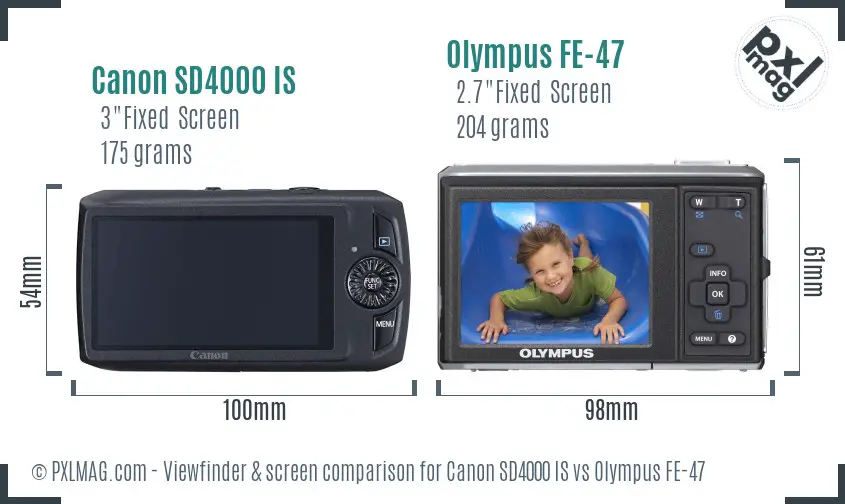 Canon SD4000 IS vs Olympus FE-47 Screen and Viewfinder comparison Canon SD4000 IS vs Olympus FE-47 Screen and Viewfinder comparison