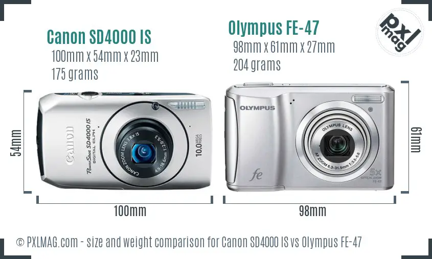 Canon SD4000 IS vs Olympus FE-47 size comparison Canon SD4000 IS vs Olympus FE-47 size comparison