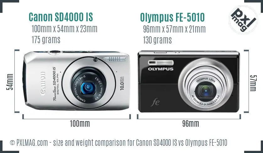 Canon SD4000 IS vs Olympus FE-5010 size comparison