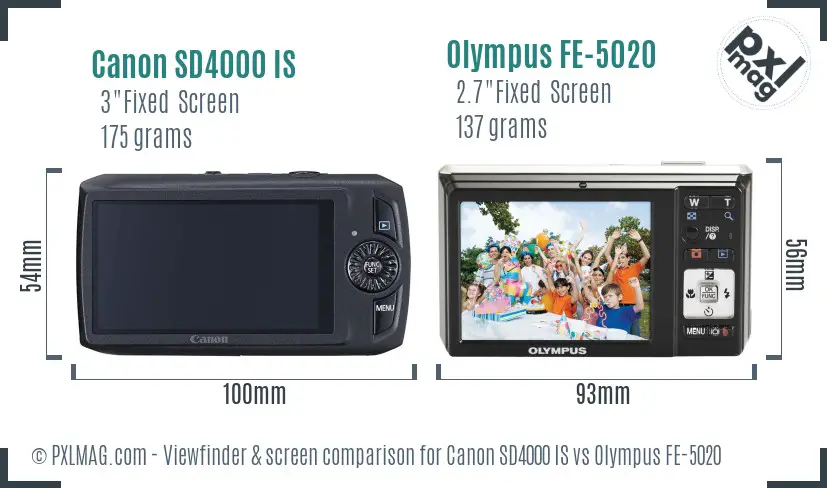 Canon SD4000 IS vs Olympus FE-5020 Screen and Viewfinder comparison Canon SD4000 IS vs Olympus FE-5020 Screen and Viewfinder comparison
