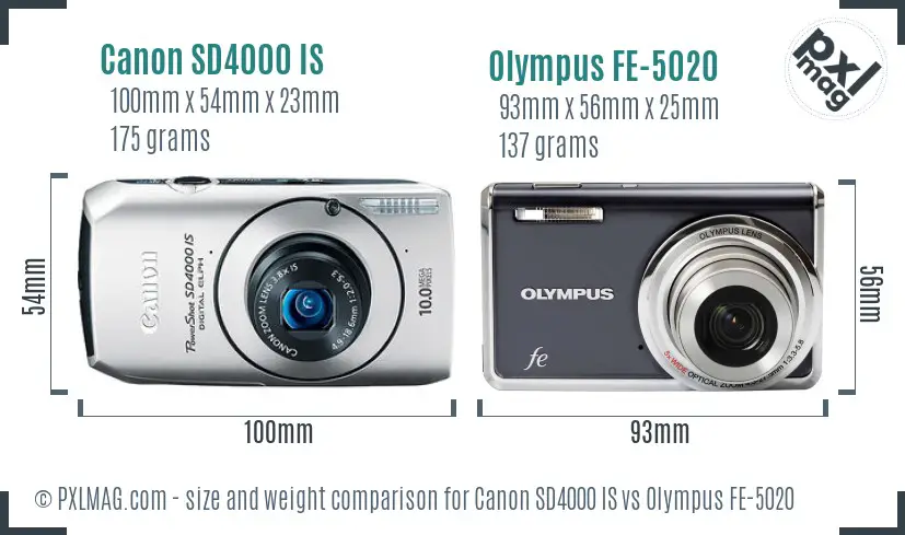 Canon SD4000 IS vs Olympus FE-5020 size comparison Canon SD4000 IS vs Olympus FE-5020 size comparison