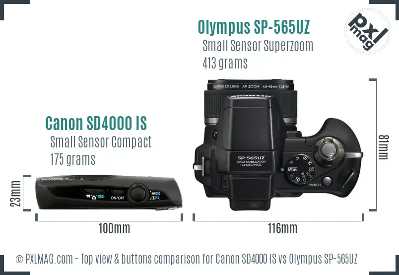 Canon SD4000 IS vs Olympus SP-565UZ top view buttons comparison