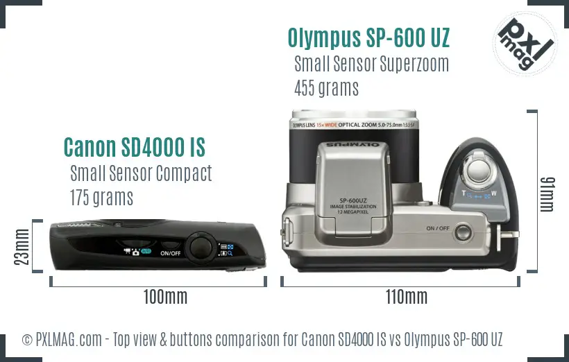 Canon SD4000 IS vs Olympus SP-600 UZ top view buttons comparison