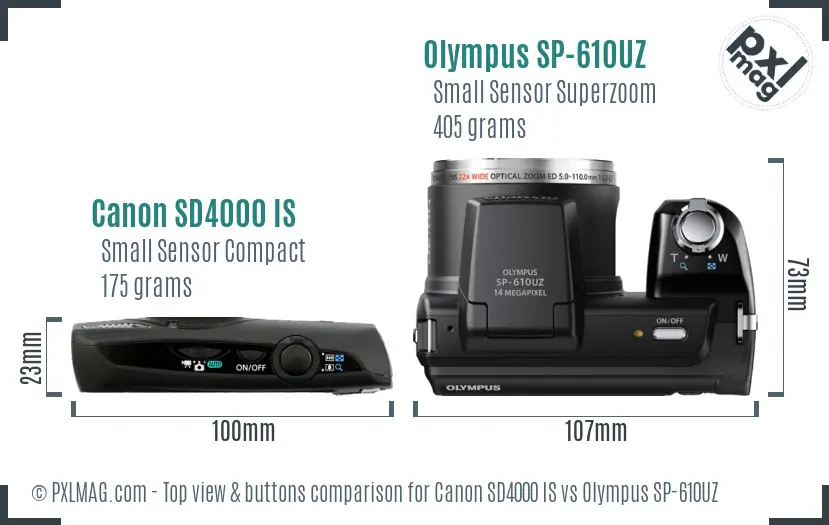 Canon SD4000 IS vs Olympus SP-610UZ top view buttons comparison