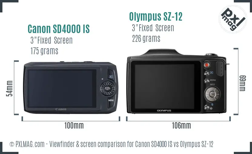 Canon SD4000 IS vs Olympus SZ-12 Screen and Viewfinder comparison