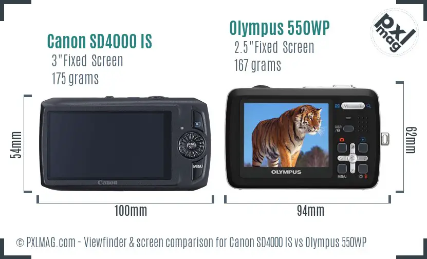 Canon SD4000 IS vs Olympus 550WP Screen and Viewfinder comparison Canon SD4000 IS vs Olympus 550WP Screen and Viewfinder comparison