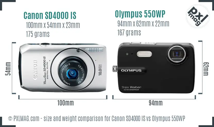 Canon SD4000 IS vs Olympus 550WP size comparison Canon SD4000 IS vs Olympus 550WP size comparison