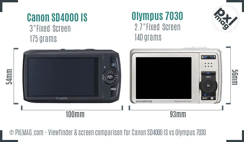 Canon SD4000 IS vs Olympus 7030 Screen and Viewfinder comparison