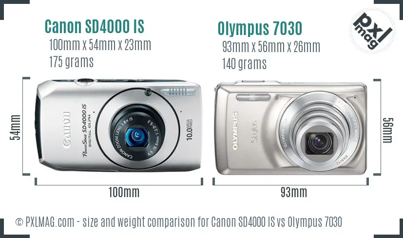 Canon SD4000 IS vs Olympus 7030 size comparison