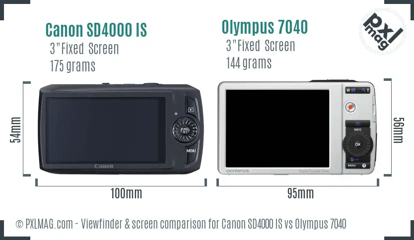 Canon SD4000 IS vs Olympus 7040 Screen and Viewfinder comparison