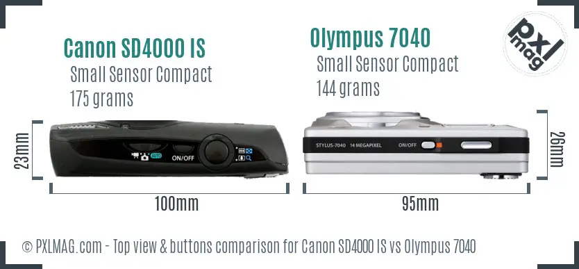 Canon SD4000 IS vs Olympus 7040 top view buttons comparison
