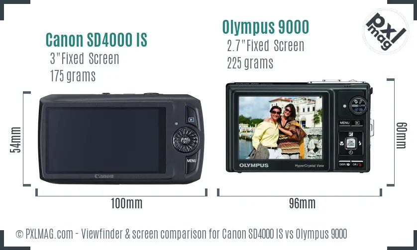 Canon SD4000 IS vs Olympus 9000 Screen and Viewfinder comparison