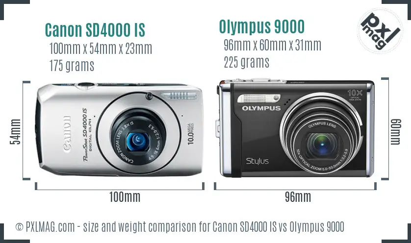 Canon SD4000 IS vs Olympus 9000 size comparison