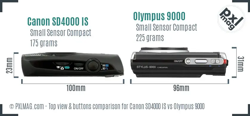Canon SD4000 IS vs Olympus 9000 top view buttons comparison