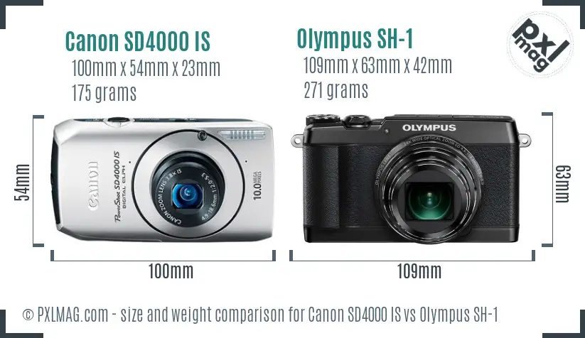 Canon SD4000 IS vs Olympus SH-1 size comparison Canon SD4000 IS vs Olympus SH-1 size comparison