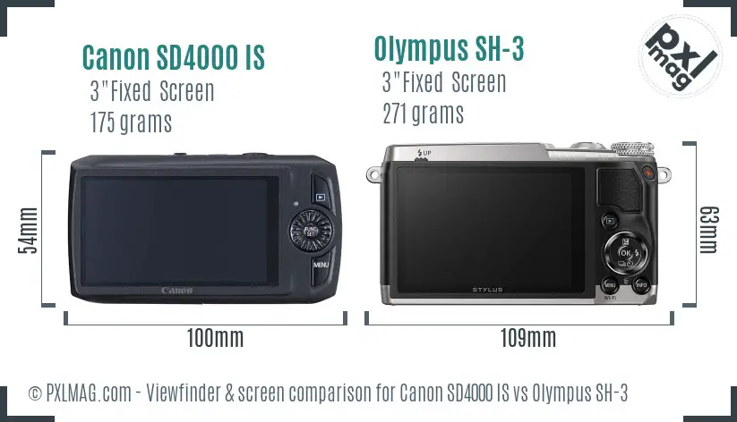 Canon SD4000 IS vs Olympus SH-3 Screen and Viewfinder comparison