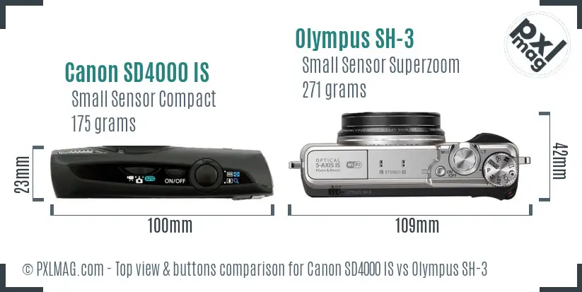 Canon SD4000 IS vs Olympus SH-3 top view buttons comparison