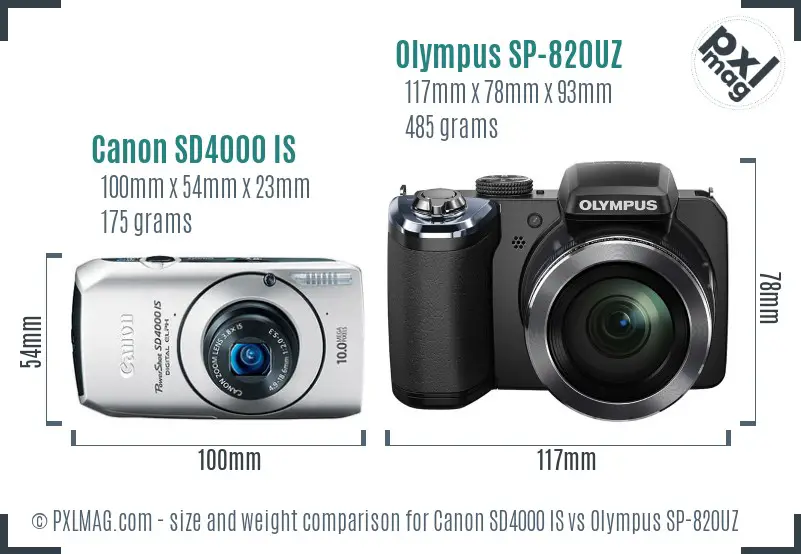 Canon SD4000 IS vs Olympus SP-820UZ size comparison