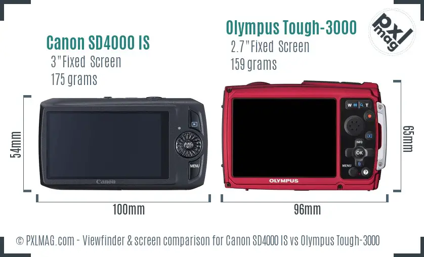 Canon SD4000 IS vs Olympus Tough-3000 Screen and Viewfinder comparison