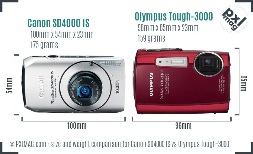Canon SD4000 IS vs Olympus Tough-3000 size comparison