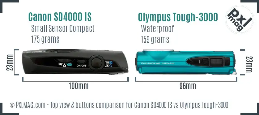 Canon SD4000 IS vs Olympus Tough-3000 top view buttons comparison