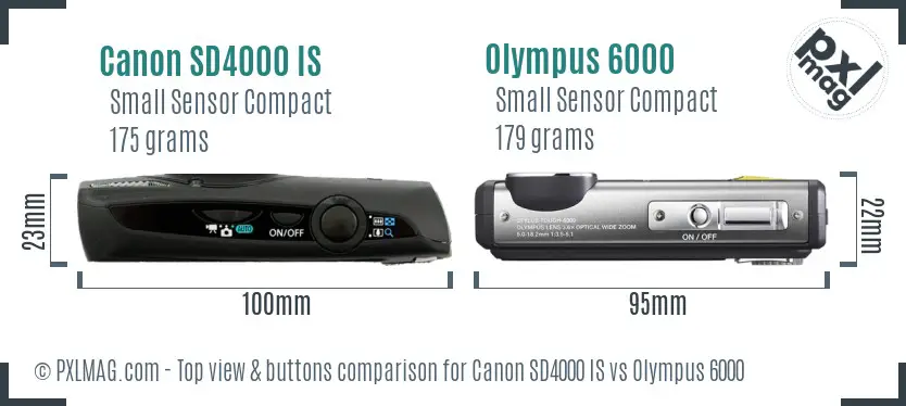Canon SD4000 IS vs Olympus 6000 top view buttons comparison Canon SD4000 IS vs Olympus 6000 top view buttons comparison
