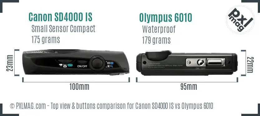Canon SD4000 IS vs Olympus 6010 top view buttons comparison Canon SD4000 IS vs Olympus 6010 top view buttons comparison