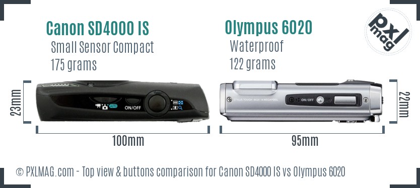 Canon SD4000 IS vs Olympus 6020 top view buttons comparison
