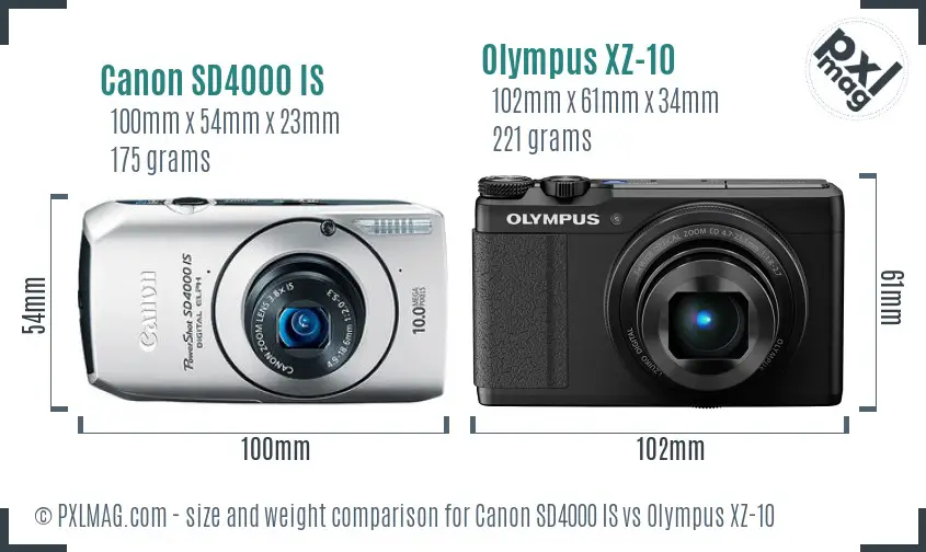 Canon SD4000 IS vs Olympus XZ-10 size comparison