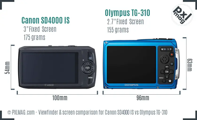 Canon SD4000 IS vs Olympus TG-310 Screen and Viewfinder comparison