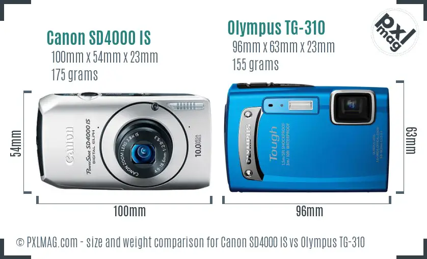 Canon SD4000 IS vs Olympus TG-310 size comparison