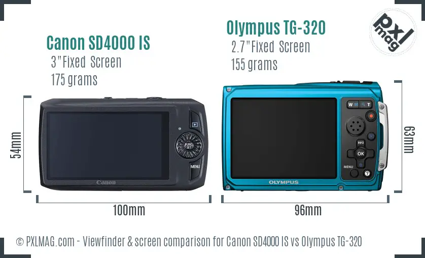 Canon SD4000 IS vs Olympus TG-320 Screen and Viewfinder comparison