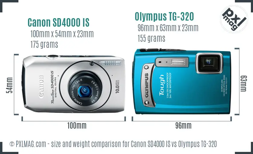 Canon SD4000 IS vs Olympus TG-320 size comparison