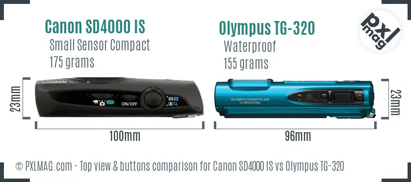 Canon SD4000 IS vs Olympus TG-320 top view buttons comparison