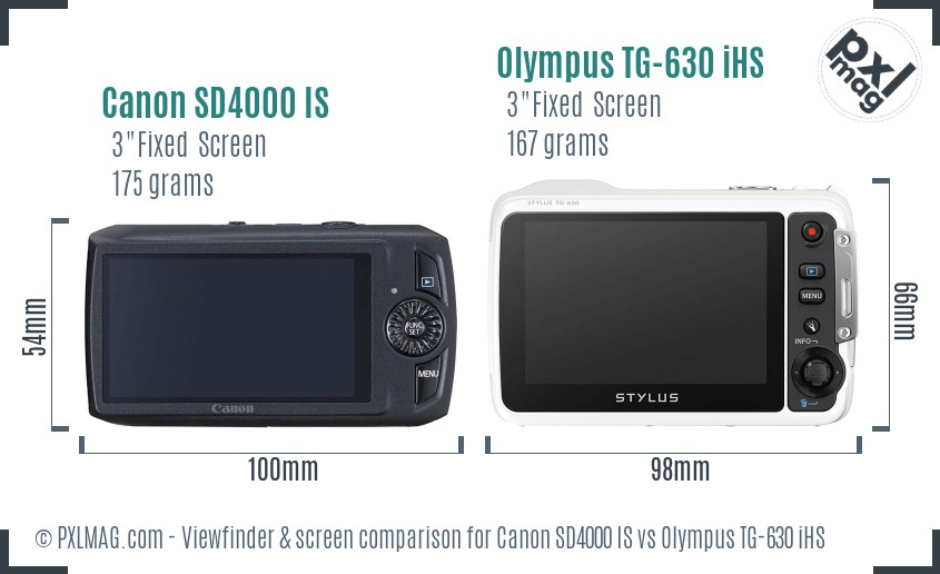 Canon SD4000 IS vs Olympus TG-630 iHS Screen and Viewfinder comparison