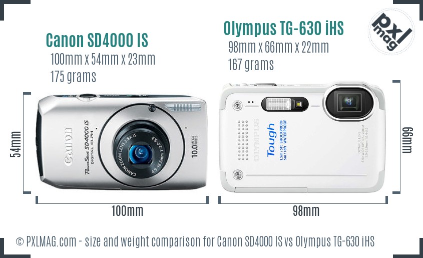 Canon SD4000 IS vs Olympus TG-630 iHS size comparison