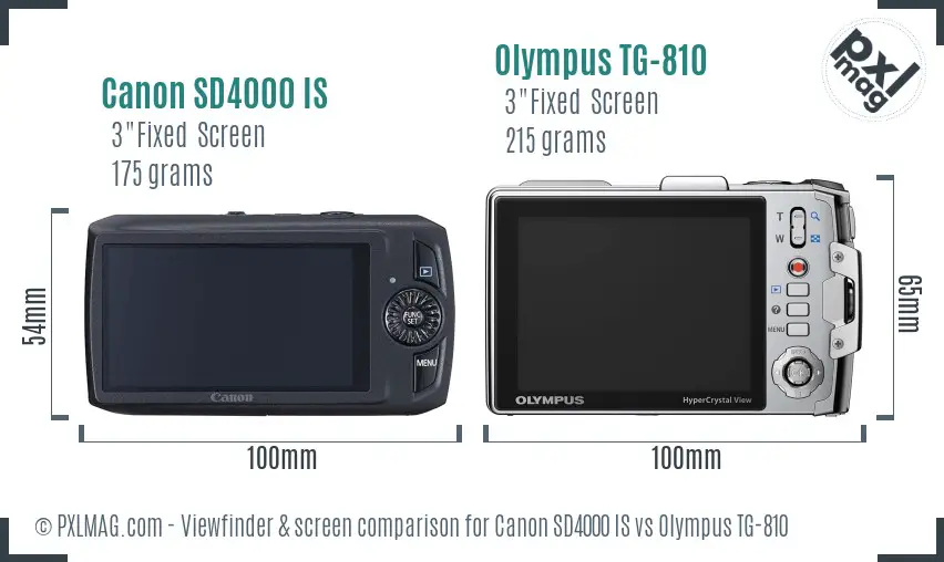 Canon SD4000 IS vs Olympus TG-810 Screen and Viewfinder comparison