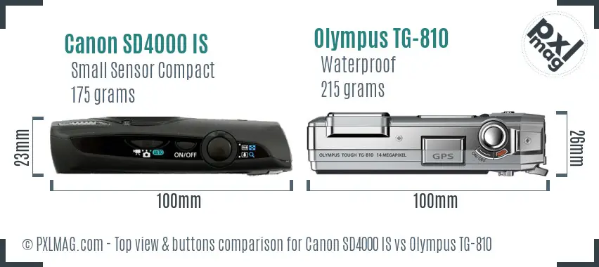Canon SD4000 IS vs Olympus TG-810 top view buttons comparison