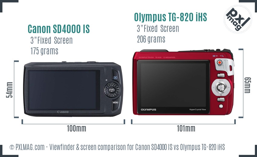 Canon SD4000 IS vs Olympus TG-820 iHS Screen and Viewfinder comparison