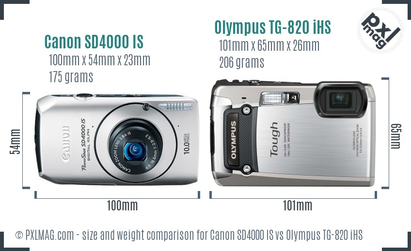 Canon SD4000 IS vs Olympus TG-820 iHS size comparison Canon SD4000 IS vs Olympus TG-820 iHS size comparison