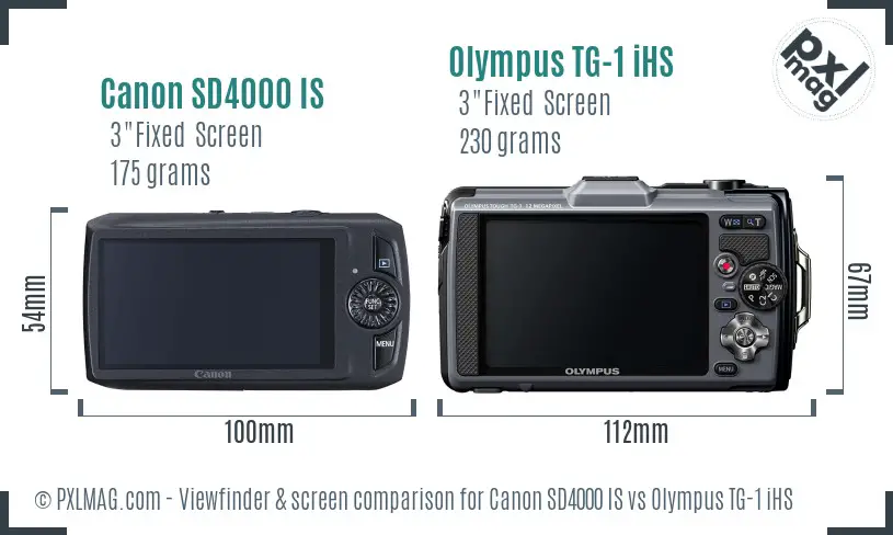 Canon SD4000 IS vs Olympus TG-1 iHS Screen and Viewfinder comparison