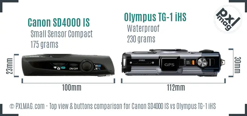 Canon SD4000 IS vs Olympus TG-1 iHS top view buttons comparison