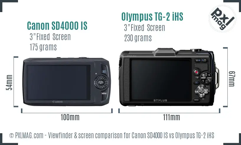 Canon SD4000 IS vs Olympus TG-2 iHS Screen and Viewfinder comparison