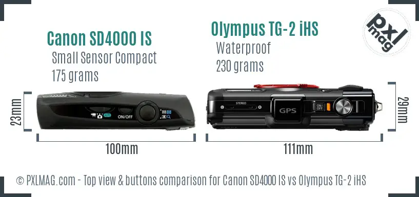 Canon SD4000 IS vs Olympus TG-2 iHS top view buttons comparison